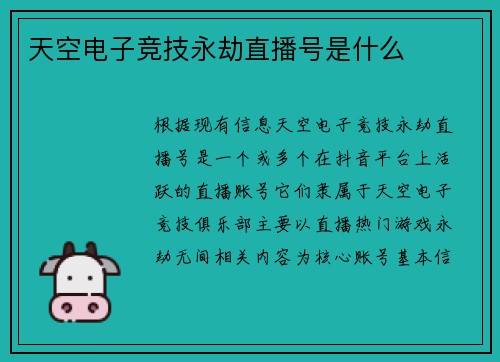 天空电子竞技永劫直播号是什么